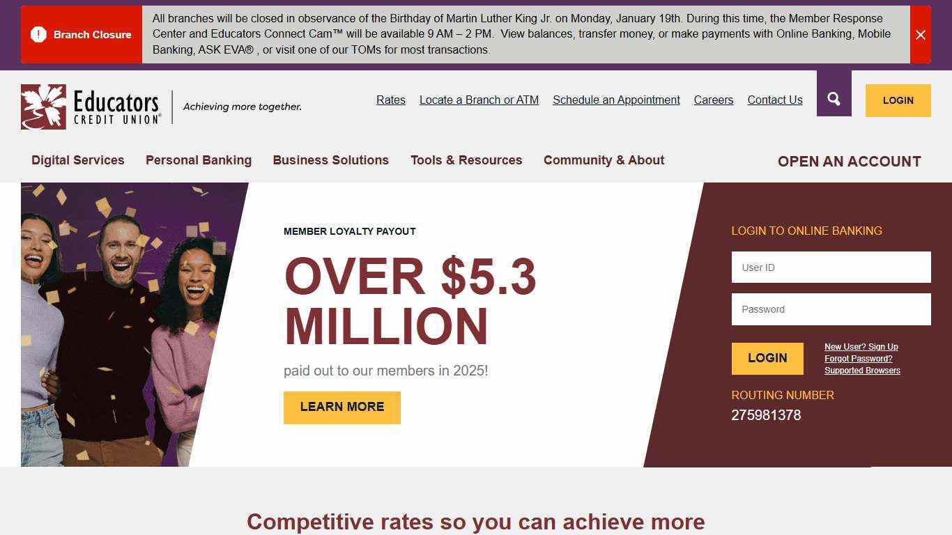 Home | Achieving More Together | Educators CU, Wisconsin