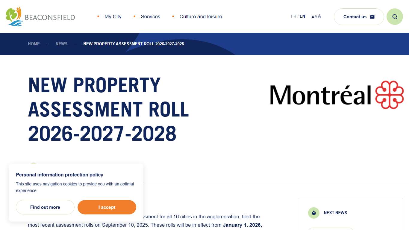 New Property Assessment Roll 2026-2027-2028 | City of Beaconsfield